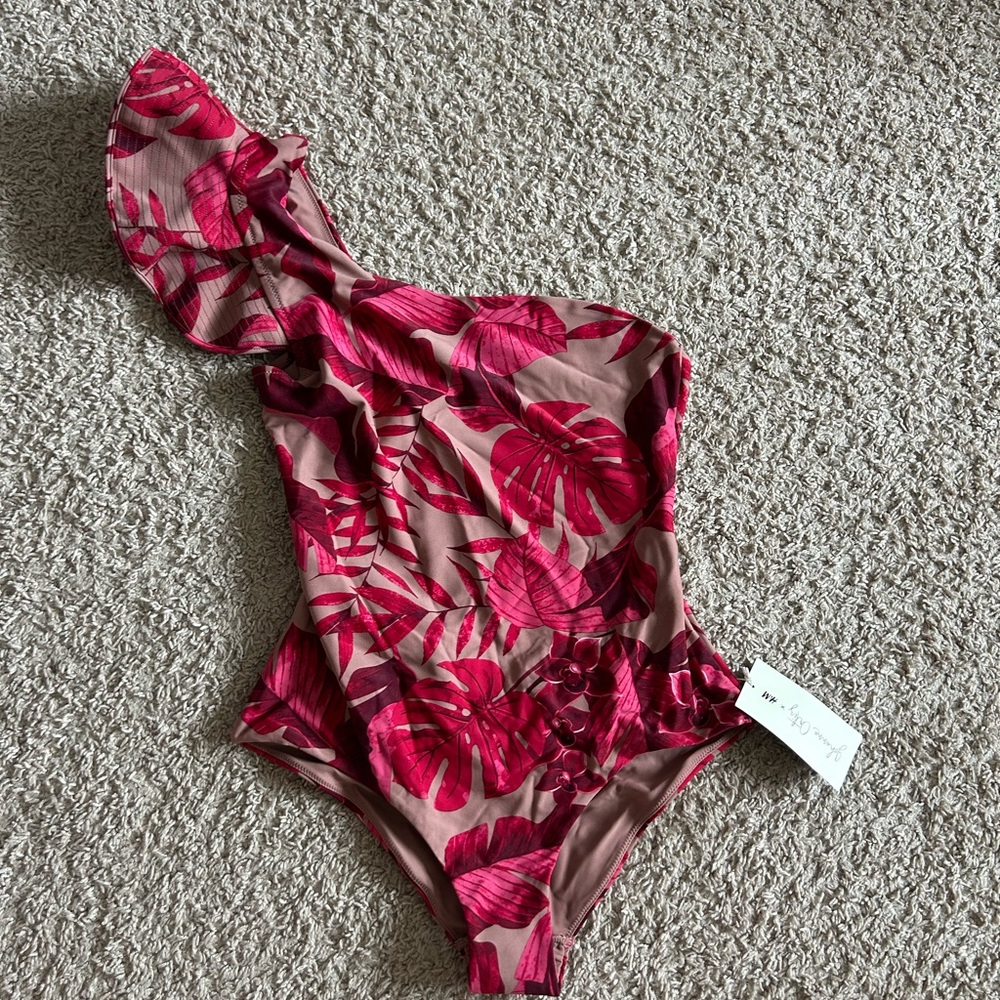 Pink and Brown One-Shoulder Swimsuit